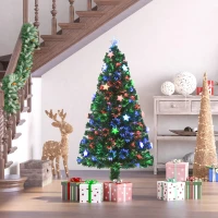 HOMCOM 5ft Fibre Optic Artificial Christmas Tree W/ Stars Lights-Green(m-2)