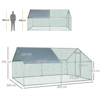 PawHut Recinto per Galline e Conigli in Metallo Zincato con Copertura in Tessuto Impermeabile Anti-UV, Pollaio per Galline Ovaiole da Esterno, 300x400x195cm(m-3)