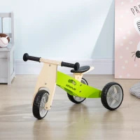 AIYAPLAY Bicicleta sem Pedais de Madeira 2 em 1 Triciclo Infantil com Assento Ajustável de 22-26cm  60x38x38cm Verde(m-4)