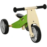 AIYAPLAY Bicicleta sem Pedais de Madeira 2 em 1 Triciclo Infantil com Assento Ajustável de 22-26cm  60x38x38cm Verde(m-1)
