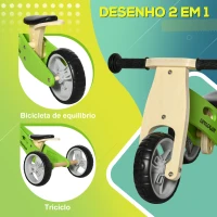 AIYAPLAY Bicicleta sem Pedais de Madeira 2 em 1 Triciclo Infantil com Assento Ajustável de 22-26cm  60x38x38cm Verde(m-5)