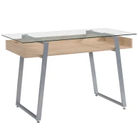 HOMCOM Birou picioare in forma de X suprafata de sticla design modern pentru domiciliu birou(m-1)