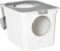 PawHut Cat Litter Box with with Front Entrance Top Exit, Enclosed Pet Toilet Kitten Pan with Scoop, White(m-1)
