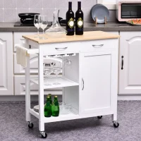HOMCOM Kitchen Trolley on Wheels, Shelves Towel Rail 2 Drawers Wine Glass Rack(m-11)