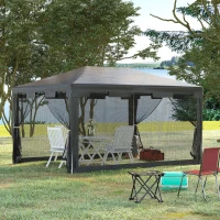 Outsunny Pavillon Partyzelt Gartenpavillon Gartenzelt Festzelt mit Seitenwänden Metall PE Weiß+Dunkelgrau+Schwarz 4 x 3 m(m-10)