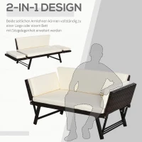 Outsunny 2-osobowa sofa ogrodowa z technorattanu, meble ogrodowe, sofa wypoczynkowa, ławka ogrodowa, leżak ogrodowy, składane podłokietniki, stal, brązowy, 129 x 63 x 67 cm(m-4)