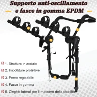 Homcom Portabici Posteriore per Auto Pieghevole per 3 biciclette Max 45 kg in Acciaio(m-7)