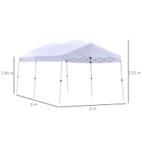 Outsunny Gazebo Pieghevole 6x3m, Richiudibile e Pop up da Giardino in Acciaio e Tessuto Bianco, per Eventi o Campeggio con Borsa da Viaggio(m-3)