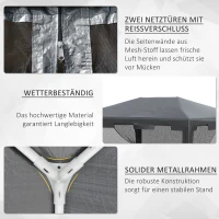 Outsunny Pavillon Partyzelt Gartenpavillon Gartenzelt Festzelt mit Seitenwänden Metall PE Weiß+Dunkelgrau+Schwarz 4 x 3 m(m-5)