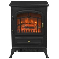 HOMCOM Freestanding Electric Fireplace Indoor Heater Glass View Log Wood Burning Effect Flame Portable Fireplace Stove 950/1850W Black(m-1)