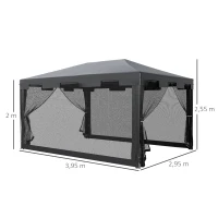 Outsunny Pavillon Partyzelt Gartenpavillon Gartenzelt Festzelt mit Seitenwänden Metall PE Weiß+Dunkelgrau+Schwarz 4 x 3 m(m-3)