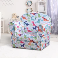 HOMCOM Children Armchair Kids Sofa Tub Chair Seat Cartoon Dinosaur Pattern Bedroom Wooden Frame Non-slip Seater(m-12)