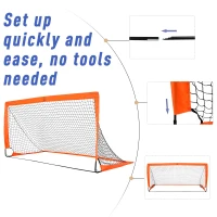 HOMCOM Set of 2 Football Goal Net 6 x 3 ft Foldable Outdoor Sport Training Teens Adults Football with Carrying Bag Orange(m-5)