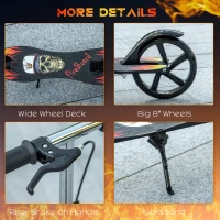 HOMCOM Kids Foldable Kick Scooter w/ Adjustable Height, Break, Big Wheels, for Ages 7-14 Years - Black(m-6)