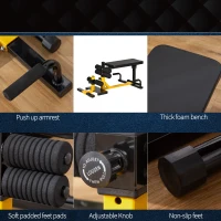 HOMCOM 3-In-1 Squat Machine, Weight Bench and Push up Stand, Adjustable Sit up Bench Leg Press Machine, for Home, Office, Gym Fitness Training, Yellow(m-5)