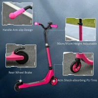 HOMCOM Electric Scooter, 120W Motor E-Scooter with Battery Display, Adjustable Height, Rear Brake for Ages 6+ Years - Pink(m-5)