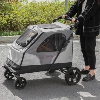 PawHut Hundebuggy Hundewagen mit 4 Räder Haustierbuggy für mittelgroße Hunde faltbar Oxford Grau 104,5 x 68,5 x 110 cm(m-10)