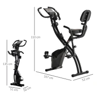 HOMCOM 2-in-1 Folding Exercise Bike with 8-Level Magnetic Resistance, Arm Resistance Band, Pulse Sensor, Black(m-3)