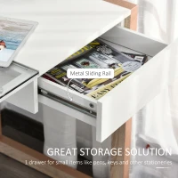 HOMCOM Masa de Birou Design din Lemn si Sticla Temperata cu Sertar 120x60x75cm(m-7)