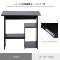 HOMCOM Compact Small Computer Table Wooden Desk Keyboard Tray Storage Shelf Modern Corner Table Home Office Black(m-6)