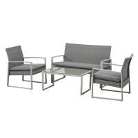 Outsunny Polyrattan Sitzgarnitur für 4 Personen Sitzgruppe Gartenset Gartenmöbel Set Metall Grau(m-1)
