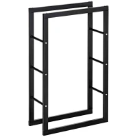 HOMCOM Metal Firewood Log Holder Tall Firewood Rack Indoor Outdoor Fireplace Wood Storage Shelf with Side Rails, Rust-Resistant, Black, 60W x 25D x 100H cm(m-1)