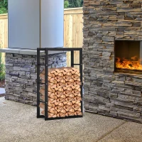HOMCOM Metal Firewood Log Holder Tall Firewood Rack Indoor Outdoor Fireplace Wood Storage Shelf with Side Rails, Rust-Resistant, Black, 60W x 25D x 100H cm(m-2)