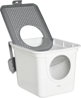 PawHut Cat Litter Box with with Front Entrance Top Exit, Enclosed Pet Toilet Kitten Pan with Scoop, White(m-7)
