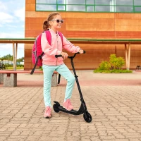 HOMCOM Electric Scooter, 120W Motor E-Scooter with Battery Display, Adjustable Height, Rear Brake for Ages 6+ Years - Black(m-2)