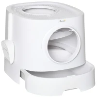 PawHut Portable Cat Litter Box, Pet Toilet with Front Entry Top Exit, Fully Enclosed Kitten Pan with Scoop, White(m-8)