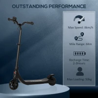 HOMCOM Electric Scooter, 120W Motor E-Scooter with Battery Display, Adjustable Height, Rear Brake for Ages 6+ Years - Black(m-7)