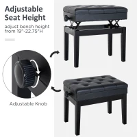 HOMCOM Scaun Băncuță pentru Pian cu compartiment depozitare, înălțime reglabilă 54.5x33x48-58cm, Negru,(m-5)