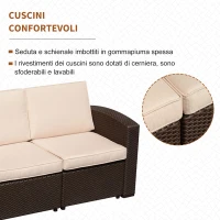 Outsunny Divano a 3 Posti in PP Plastica ad Effetto Rattan, Divano da Giardino con Cuscini, Marrone e Champagne, 199x71x75cm(m-6)