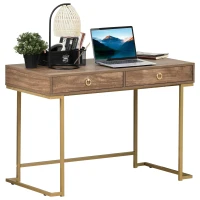 HOMCOM Masa multifunctionala pentru Birou sau Camera, cu 2 Sertare 110x55x76 cm, Maro/Auriu(m-1)