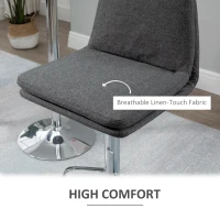 HOMCOM  Barstools Set of 2, Swivel Fabric Breakfast Kitchen Stools, Adjustable Bar Stools with Backs, Footrest for Home Pub(m-5)