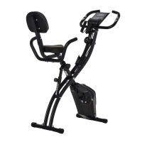 HOMCOM 2-in-1 Folding Exercise Bike with 8-Level Magnetic Resistance, Arm Resistance Band, Pulse Sensor, Black(m-11)