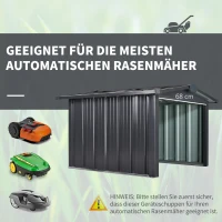 Outsunny Mähroboter Garage aus verzinkte Stahl Überdachung mit Satteldach, wetterfest Garage für Rasenmäher Unterstand Rasenroboter Carport, 88 x 87 x 60 cm Schwarz(m-6)