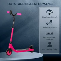HOMCOM Electric Scooter, 120W Motor E-Scooter with Battery Display, Adjustable Height, Rear Brake for Ages 6+ Years - Pink(m-7)