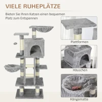 PawHut Kratzbaum mit Katzenhöhle Hängematte Mehrstufiger Katzenbaum Katzenkratzbaum Kletterbaum für Katzen Kratzmöbel Sisal Grau 80 x 55 x 125 cm(m-4)