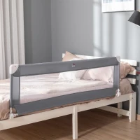 HOMCOM Toddler Bed Rail Foldable Safety Barrier Fold Down Bed Guard for Flat & Slat Bed, 150 x 50cm, Grey(m-14)