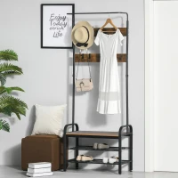 HOMCOM Hallway Organiser Unit Industrial Vintage Hanger for Coats Bags Shoes Freestanding Metal Frame w/ 8 Hook 2 Shelves(m-12)