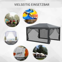 Outsunny Pavillon Partyzelt Gartenpavillon Gartenzelt Festzelt mit Seitenwänden Metall PE Weiß+Dunkelgrau+Schwarz 4 x 3 m(m-7)