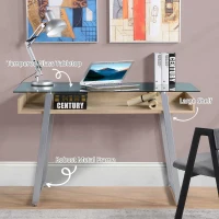 HOMCOM Birou picioare in forma de X suprafata de sticla design modern pentru domiciliu birou(m-4)