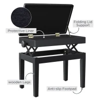HOMCOM Scaun Băncuță pentru Pian cu compartiment depozitare, înălțime reglabilă 54.5x33x48-58cm, Negru,(m-7)