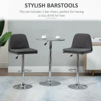 HOMCOM  Barstools Set of 2, Swivel Fabric Breakfast Kitchen Stools, Adjustable Bar Stools with Backs, Footrest for Home Pub(m-4)