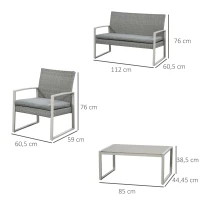 Outsunny Polyrattan Sitzgarnitur für 4 Personen Sitzgruppe Gartenset Gartenmöbel Set Metall Grau(m-3)