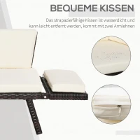 Outsunny 2-osobowa sofa ogrodowa z technorattanu, meble ogrodowe, sofa wypoczynkowa, ławka ogrodowa, leżak ogrodowy, składane podłokietniki, stal, brązowy, 129 x 63 x 67 cm(m-6)