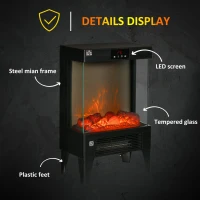 HOMCOM Electric Fireplace Heater, Freestanding 1000W/2000W Fireplace, w/ LED Screen, Remote included Quiet Heater Ideal for 25m² Indoor Use, Black(m-7)