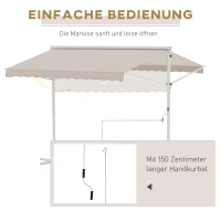 Outsunny Standmarkise Gartenmarkise Markise mit Faltarm Kurbel Terrasse Creme 3x3m(m-5)