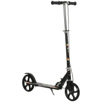 HOMCOM Kids Foldable Kick Scooter w/ Adjustable Height, Break, Big Wheels, for Ages 7-14 Years - Black(m-1)